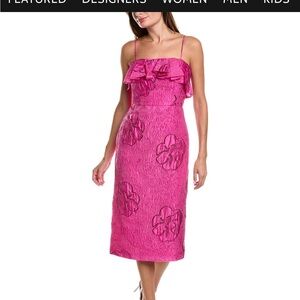 Monique Lhuillier Pink Spaghetti Strap Sundress Midi